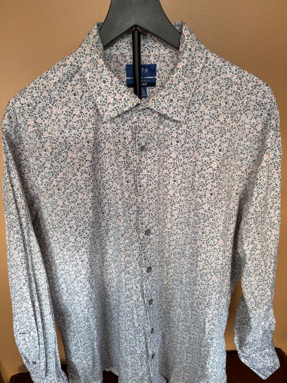 Apt. 9 White Button-Down Shirt with Navy & Light Pink Floral Print
